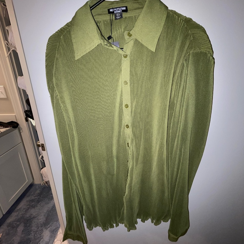Green Button Up Maternity Top
